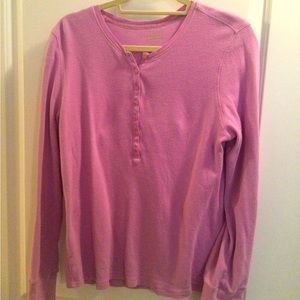 LL BEAN WOMENS HENLEY SHIRT LONG SLEEVE, SIZE L